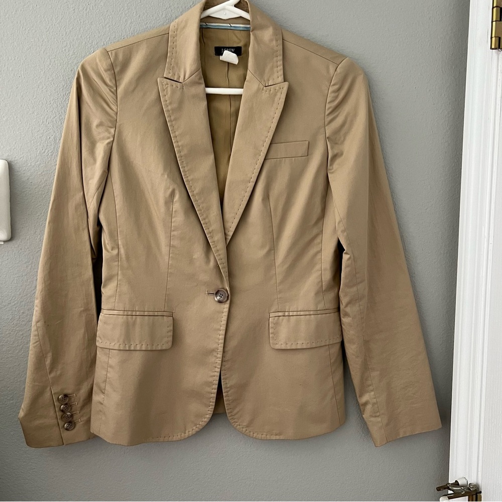 J Crew Sateen Tan Double Breasted Blazer Sz 0